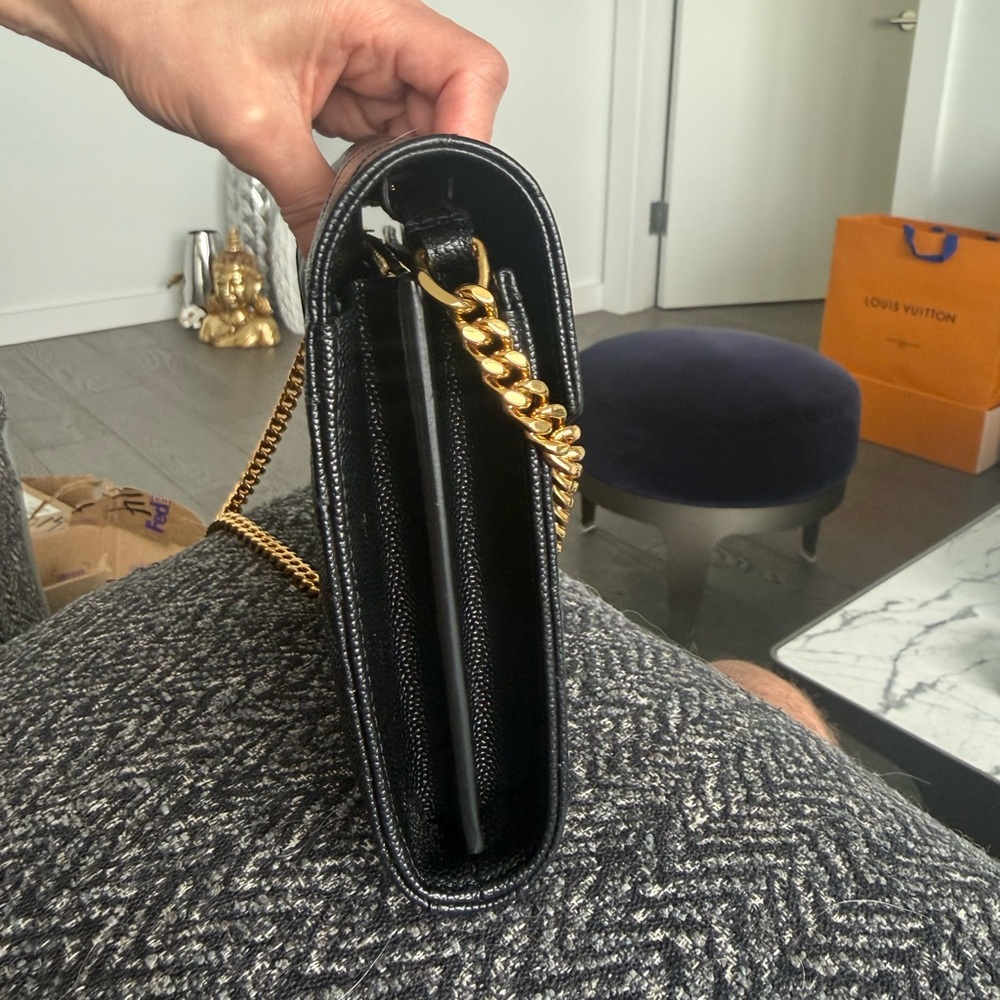 Yves Saint Laurent Black Chevron Clutch with Gold Chain - Picture 5 of 8